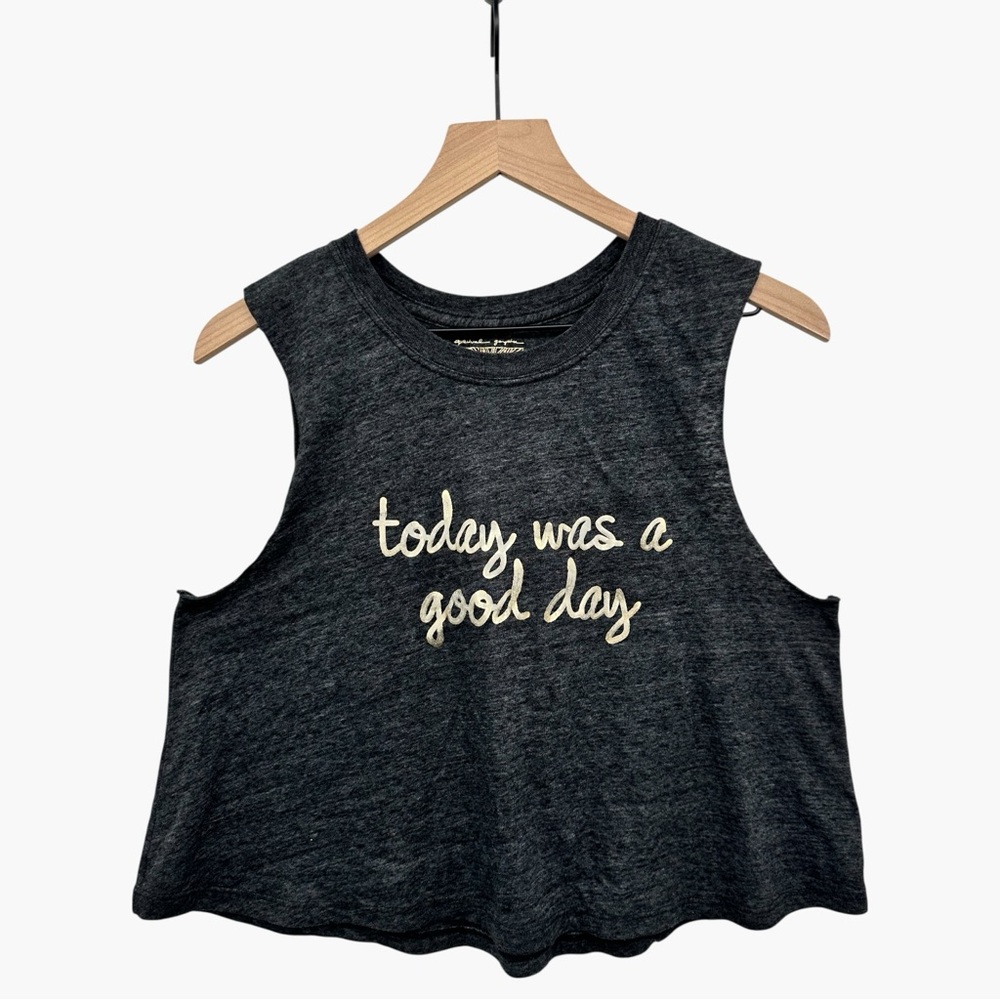 Spiritual Gangster Charcoal Crop tank raw hem over size muscle